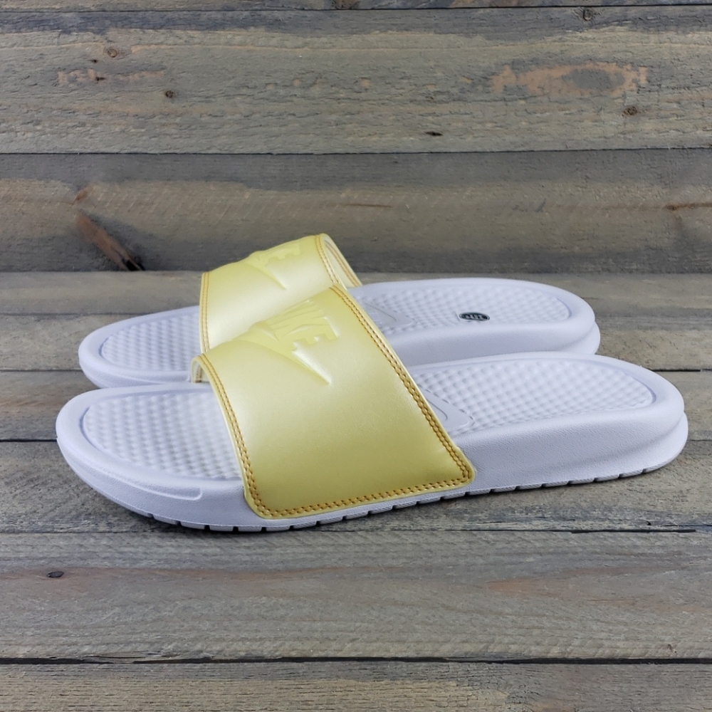 NEW Nike Benassi JDI Slides Sandals Yellow/White - Picture 3 of 8